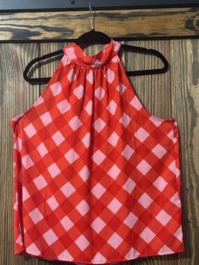J. Crew Factory Red and Pink Gingham Halter Top